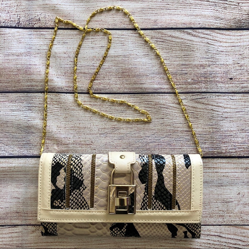Snake Skin Print Flap Buckle Clutch Crossbody Bag